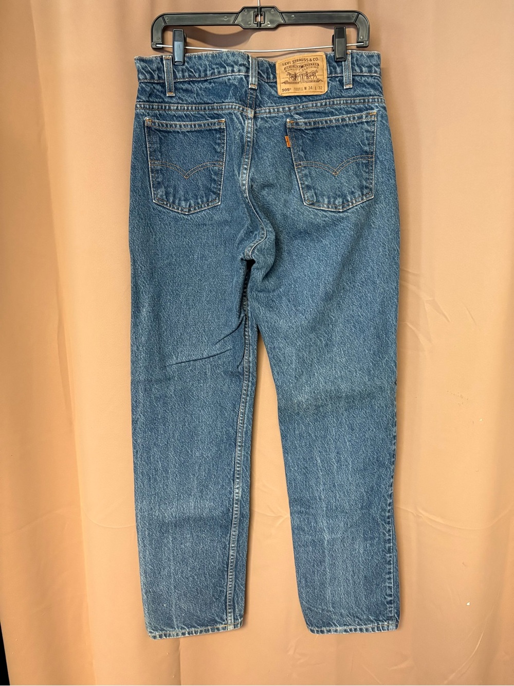 Levi's 505 Dark Wash Orange Tab 34x32 Regular Fit Straight Leg Denim Jeans 1994